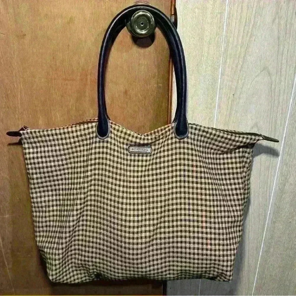 Longaberger Brown Checkered Weekender / Overnight Tote Bag - Picture 1 of 9